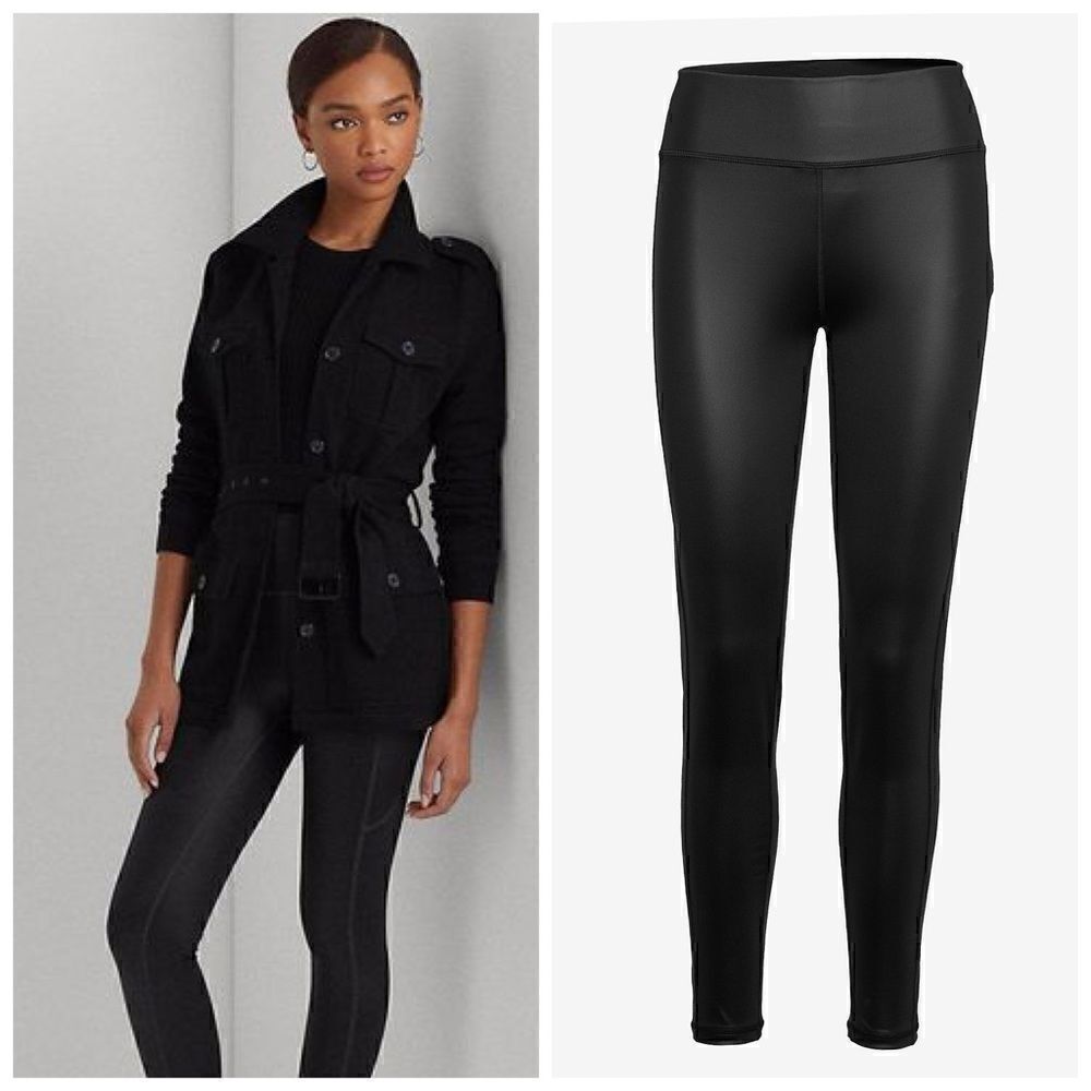 LAUREN RALPH LAUREN Coated Jersey Leggings Tights Black Sz S Small - Picture 3 of 11